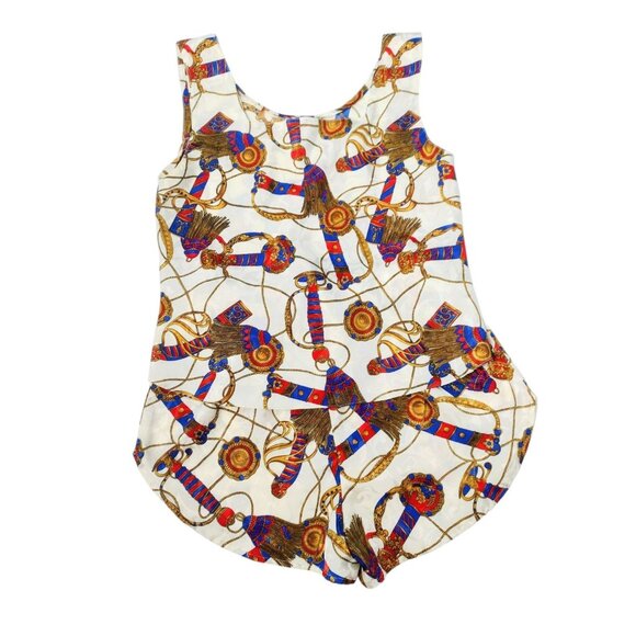 Vtg Gracie Bishop Jacquard Satin Tank Pajama Shorts Set Size M Rococo Preppy - Picture 1 of 6